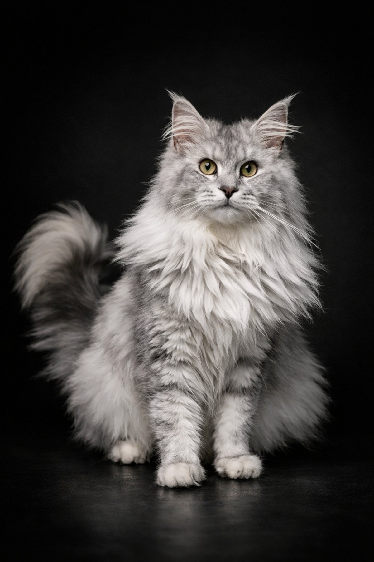 alt=`femelle Maine Coon xxl black tortie silver shaded tabby tabby chatterie black draco`s`